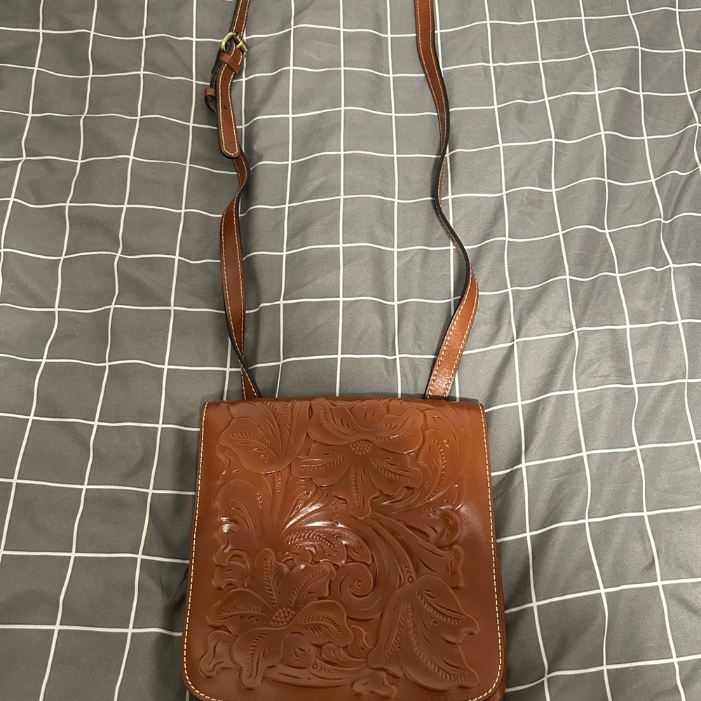 Patricia Nash Embossed Brown Leather Crossbody Bag